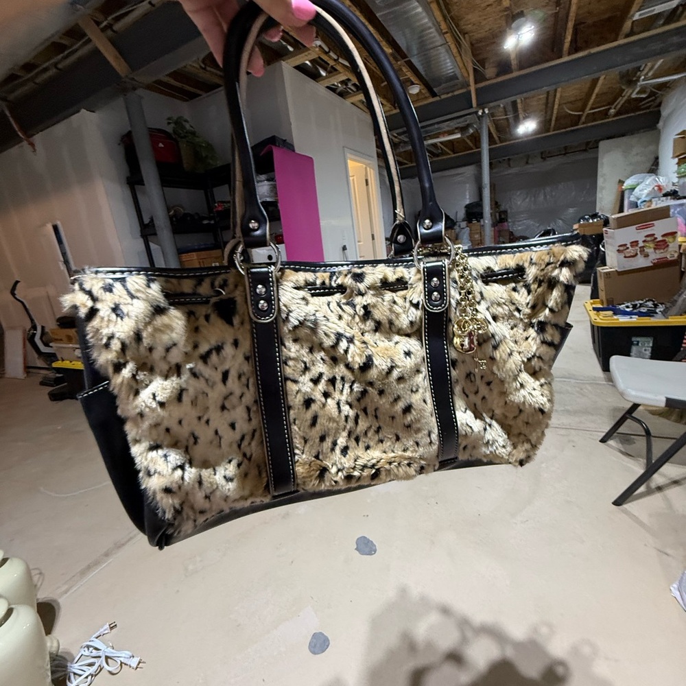 Apt. 9 Faux Leopard Print Satchel with Black Trim and Gold Charm - Picture 9 of 16